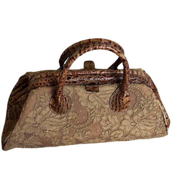 Vintage Clever Carriage Co. Leather & Lace Leopard Print Satchel Handbag Purse - Picture 2 of 8